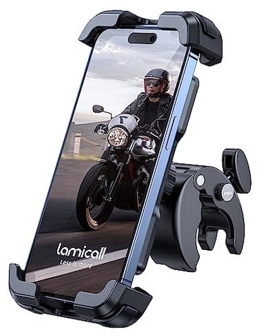 Lamicall Motorcycle Phone Mount, Bike Phone Holder - [Metal Lock] Upgrade Quick Install Handlebar Clip for Bicycle Scooter, Cell Phone Clamp for iPhone 16 15 14 Pro Max, Galaxy, 4.7-6.8" Phones