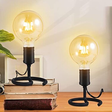 Small Table Lamps for Bedroom Set of 2, E26 Edison Desk Industrial Lamp Base Holder with Plug, Modern Black Metal Lamp, Cute Night Table Lamp for Nightstand, Bedside, Office, Living Room(NO Bulbs)