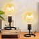 Small Table Lamps for Bedroom Set of 2, E26 Edison Desk Industrial Lamp Base Holder with Plug, Modern Black Metal Lamp, Cute Night Table Lamp for Nightstand, Bedside, Office, Living Room(NO Bulbs)