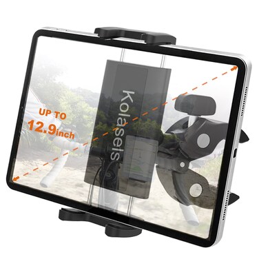 Bike Handlebar Tablet Mount for 4-13" iPad &amp; Phone, Motorcycle Handlebar Tablet Holder with Super C-Clamp for Microphone/Bicycle/Treadmill/Elliptical, Fit for iPad Pro, Air, Mini, iPhone
