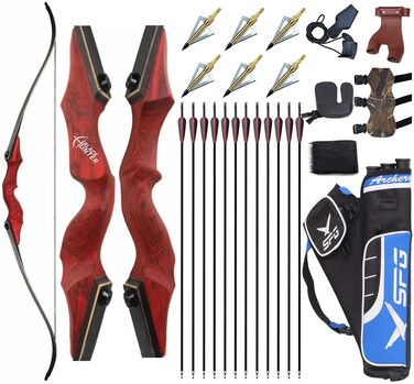 Vogbel 60" Archery Bow and Arrows Set for Adults Black Hunter Takedown Recurve Bow Survival Bow Hunting Longbow Bamboo Core Limbs for Right Handed Shooters Target Shooting Practice