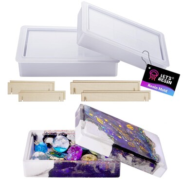 LET'S RESIN Storage Box Molds, Silicone Resin Box Molds, Storage Container with Sliding Lid Design, Epoxy Molds Silicone for Resin Casting, Jewelry, Tarot Cards, Makeup