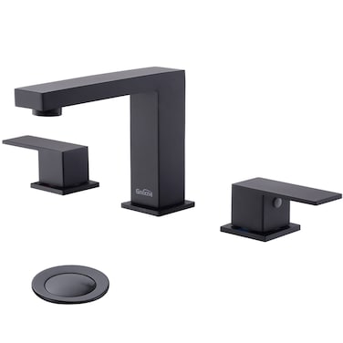 Gnixne Bathroom Faucet Matte Black 2-Handle 8inch Widespread Bathroom Sink Faucet with Pop Up Drain and cUPC Faucet Supply Hoses