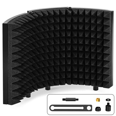 Microphone Isolation Shield, VeGue Desktop Foldable Mic Isolation Shield 12.6 x 13.6 in, High Density Absorbent Foam to Filter Vocal, Suitable for Studio Recording, Broadcasting. (VA3)