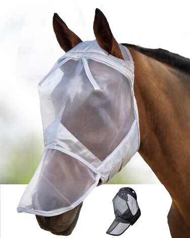 Harrison Howard CareMaster Horse Fly Mask Full Face No Ears Moonlight Silver Small Pony