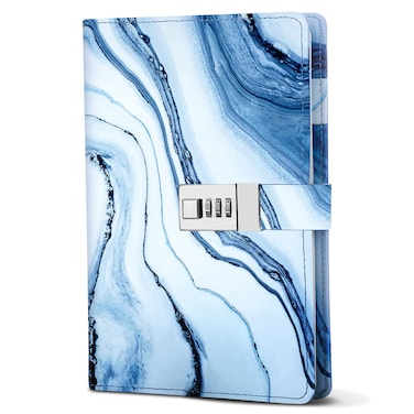 Marble Journal with Lock for Women,Waterproof PU Leather Diary with Lock,A5 Refillable Notebook with Combination Lock 192 Pages