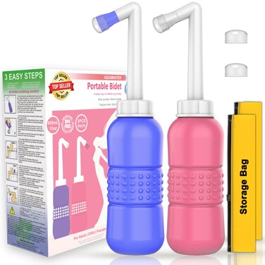 2PCS- Portable Bidet for Toilet 450ml Peri Bottle Postpartum Care, Perineal Bottle   The Original Travel Bidet with Water Sealing Cap Waterproof Storage Bag
