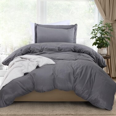 Utopia Bedding Duvet Cover Twin Size - 1 Comforter Cover with 1 Pillow Sham - 2 Pieces Bedding Duvet Cover with Zipper Closure - Soft Brushed Microfiber, 68 X 90 Inches (Grey)