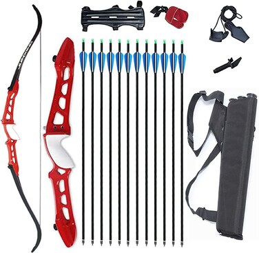 68" Bow and Arrows for Adults &amp; Youth Beginner Archery Takedown Recurve Bow Athletic Bow Competition Longbow Metal Riser Right Hand for Outdoor Shooting Training Practice (Red, 20lb)