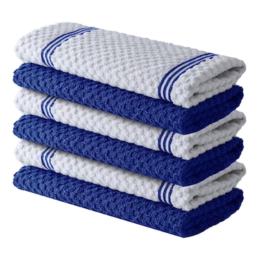 Infinitee Xclusives Premium Kitchen Towels &ndash; 6 Pack, 100% Cotton 15 x 25 Inches Absorbent Dish Towels - 425 GSM Tea Towel, Terry Kitchen Dishcloth - Blue Dish Cloth for Household Cleaning