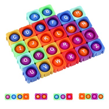 NowFuture Alphabet Pop Fidget-Blocks,Upper&amp;Lowercase Match Game.Rainbow Seven Color.DIY Puzzle Letter pops its-Classroom,Alphabet-Learning-Spelling Toy