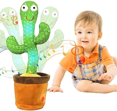 MALWA STORE Dancing Cactus Baby Toy - Singing and Talking Cactus Mimic Toy - 120 PCs English Songs with Recording, Repeating, LED and Plush Toy for Home Decor, Green, 13''L X 4''W (ASDFERTG_294)