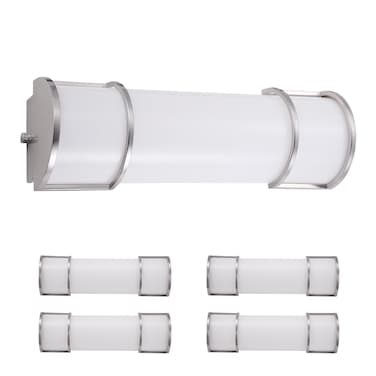 ASD LED 18 Inch Flush Mount Vanity Lighting Fixture   20W 1650LM 3000K-5000K 120V   3CCT, Dimmable, Energy Star, ETL Listed   Bathroom Linear Wall Light Bar, Long Tube Bath Sconce   Nickel, 4 Pack