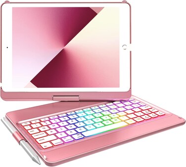 MMK Keyboard Case Compatible with iPad 10.2 inch 9th Gen 2021,for iPad 8th Generation 2020, 7 Color Backlit 360 Rotatable Wireless Detachable Bluetooth Keyboard Cover Tablet Case