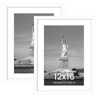 ENJOYBASICS 12x16 Picture Frame, Display Poster 9x12 with Mat or 12 x 16 Without, Wall Gallery Photo Frames, White, 2 Pack