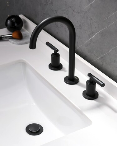Matte Black Bathroom Faucet, Indare 360&deg; Swivel Spout Two Handles Widespread 4 Inch 8Inch Brass Bathroom Sink Faucet 3 Hole with Pop-Up Drain and Water Supply Lines, Upgraded Style