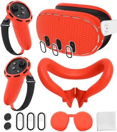 Silicone Cover Set Compatible with Meta/Oculus Quest 3 Accessories, Controller Grips, VR Shell Cover, Facial Interface Cover, Protective Lens Cover, Tempered Glass Lens Caps, Not Fit Quest 3S