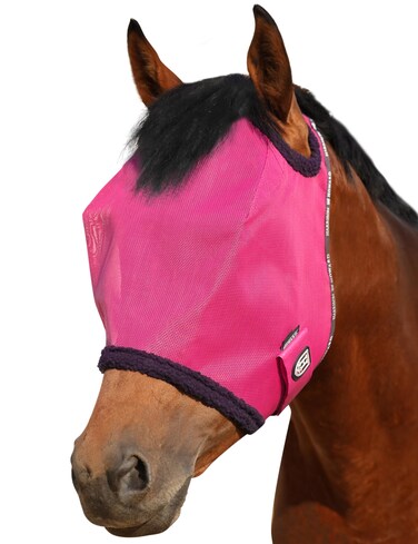 Harrison Howard All Round Mesh Horse Fly Mask UV Protective with Fleece Padded Edging Magenta L