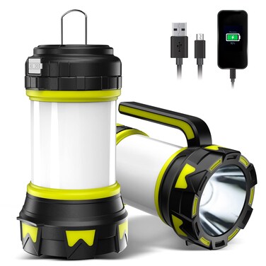 Rechargeable Flashlights Camping Lantern,6 Modes LED Bright Flashlight 3000mAh Power Bank, IPX4 Waterproof, Emergency Flashlight Lantern for Outdoor， Hurricane, USB Cable Included-1 Flashlight