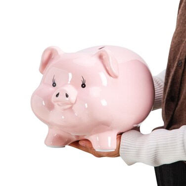 11'' Large Piggy Bank for Adults Must Break to Open,Ceramic Coin Bank,Piggy Bank for Boys,Girls Money Box Jar,Safe for Kids,Savings,Alcancias De Dinero para Adultos Ni&ntilde;os,Real Money