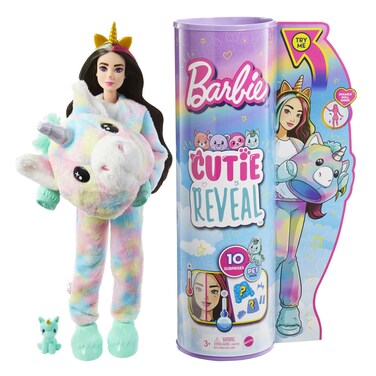 Barbie Cutie Reveal Doll, Fantasy Series Unicorn Plush Costume, 10 Surprises Including Mini Pet &amp; Color Change