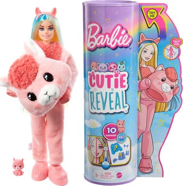 Barbie Cutie Reveal Doll, Fantasy Series Llama Plush Costume, 10 Surprises Including Mini Pet &amp; Color Change