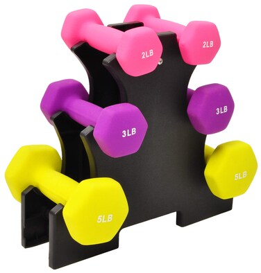 Signature Fitness Neoprene Dumbbell Hand Weights, Anti-Slip, Anti-roll, Hex Shape Colorful, 20-Pound Set: 2LB, 3LB, 5LB Pair of Each