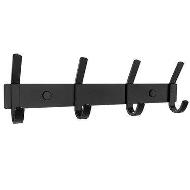 Matte Black Coat Rack Wall Mount with 4 Double Hooks for Hanging &ndash; 12 Inch Heavy Duty SUS304 Stainless Steel Rustic Coat Hooks &ndash; Hat, Clothes, Purse, Towel Wall Hooks &ndash; 1 Pack