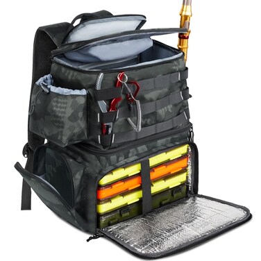 MATEIN Fishing Backpack, Water Resistant Fishing Tackle Box Bag with Rod Holders &amp; Cooler, Gear Gifts for Men