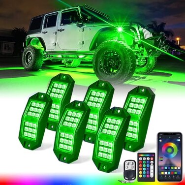 Xprite RGB LED Rock Lights Wide Angle Bluetooth Multicolor Neon Lighting Footwell Underglow Kits w/Wireless Remote, Compatible Jeep Off-Road Trucks Cars UTV ATV SUV RZR Motorcycles Boats 6 Pods
