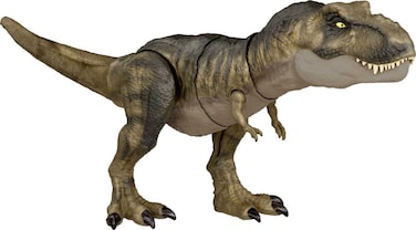 Mattel Jurassic World Dominion Dinosaur Toy, Thrash &lsquo;N Devour Tyrannosaurus Rex Action Figure with Sound &amp; Motion