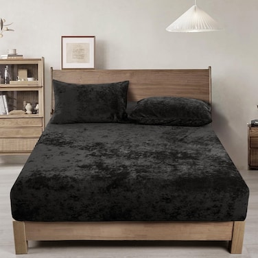 PHF Truly Velvet Fitted Sheet Only Twin Size, Luxury Super Soft Cozy Comfy Bottom Sheet with 15" Deep Pocket,Suitable for Fall Winter and Spring, No Pillowcases, Black