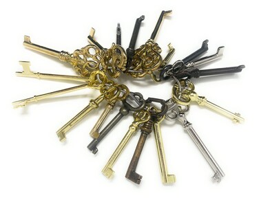 Metal Magery Skeleton Key Set Reproduction for Antique Furniture - Cabinet Doors, Grandfather Clocks, Dresser Drawers, Roll Top Desk Locks   Set of 20 Keys