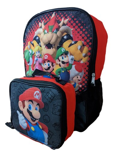 Ruz Super Mario 16" Backpack With Detachable Matching Lunch Box
