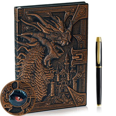 3D Dragon Embossed Journal Writing Notebook with Pen Set,Hardcover DND Journal Handmade Daily Notepad Travel Diary,RPG Accessories Gift for DM's&amp;D&amp;D Players,Men&amp;Women