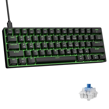 DIERYA DK61SE 60% Mechanical Gaming Keyboard, 61 Keys Anti-Ghosting, LED Backlight, Detachable USB-C, Ultra-Compact Mini Wired Keyboard with Blue Clicky Switch for Windows Laptop PC Gamer Typist