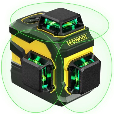 IKOVWUK Laser Level, 3x360&deg; Cross Line Laser for Construction and Picture Hanging, 12 Green Lasers with Self-leveling, 3D Vertical &amp; Horizontal Line, Level Tool with 5200 mAh Rechargeable Battery