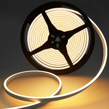 Led Strip Lights 16.4ft, 12V Warm White Neon Light Strip, Flex Cuttable Waterproof LED Neon Rope Lights for Bedroom Indoor Outdoor Decor DIY Neon Sign (Power Adapter not Included)