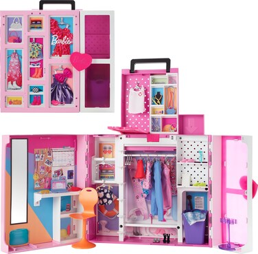 Barbie Dream Closet Playset with 35+ Doll Clothes &amp; Accessories, Includes 5 Complete Looks, Pop-Up Second Level, Mirror &amp; Laundry Chute