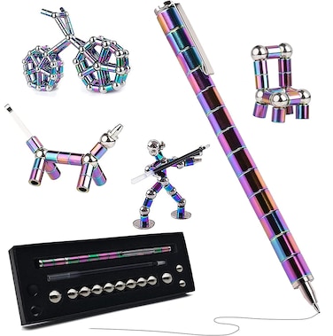 Magnetic Fidget Toy Pen,Multifunctional Deformable Magnet Writing Pen,Decompression Magnetic Metal Pen, Eliminate Pressure Fidget Toy Gift for Kids or Friends (Rinbow)