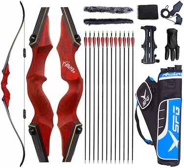 Archery 60" Takedown Hunting Recurve Bow and Arrows Set for Adults &amp; Youth Longbow Kit Competition Survival Targeting Shooting Right HandLaminated Wooden Riser 30lb-60LB