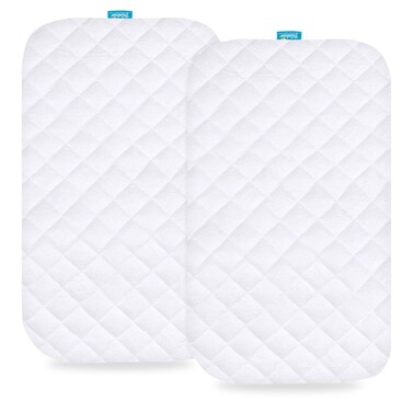 Waterproof Bassinet Mattress Pad Cover for RONBEI Bedside Sleeper, Ingenuity Dream &amp; Grow Bedside and ANGELBLISS 3 in 1 Rocking Bassinet, 2 Pack, Ultra Soft Viscose Made from Bamboo Terry Surface