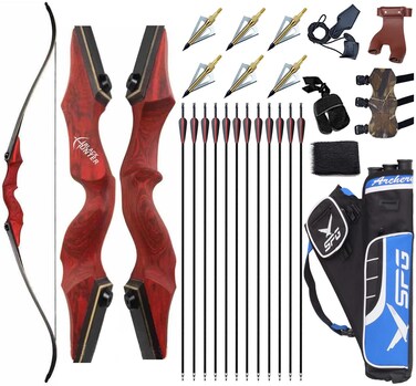 Vogbel 60" Archery Bow and Arrows Set for Adults Black Hunter Takedown Recurve Bow Survival Bow Hunting Longbow Bamboo Core Limbs for Right Handed Shooters Target Shooting Practice