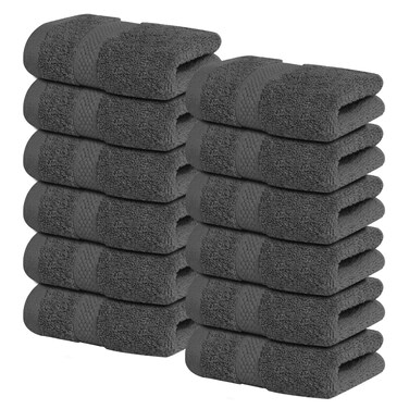 Infinitee Xclusives Luxury Wash Cloths for Showering [13x13] &ndash; 100% Cotton Washcloths [Pack of 12], Soft and Absorbent Face Towels for Bathroom Wash Clothes, Gym, and Spa (Shadow Grey)