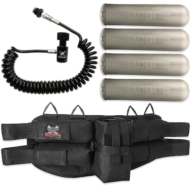 Maddog 4+1 Paintball Harness Pod Pack with (4) Paintball Pods and Quick Disconnect Paintball Tank Remote Coil Combo