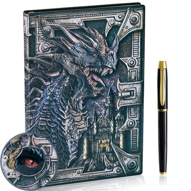 3D Dragon Embossed Journal Writing Notebook with Pen Set,Hardcover DND Journal Handmade Daily Notepad Travel Diary,RPG Accessories Gift for DM's&amp;D&amp;D Players,Men&amp;Women