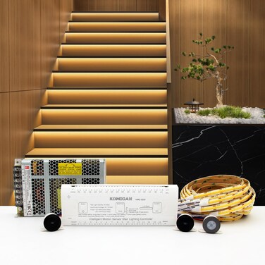 Intelligent Motion Triggered LED Stair Lighting Kit KMG-3233, 40" Long Cuttable LED Strip Light for Indoor LED Stair Lights (Warm White 3000K,16 Stairs)