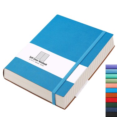 AHGXG College Ruled/Lined Notebook - 320 Numbered Pages B5 Large Notebooks for Work, Thick Journals for Men Women, 100gsm Thick Paper, Faux Leather Softcover, Inner Pocket, 7.6'' X 10''-Blue