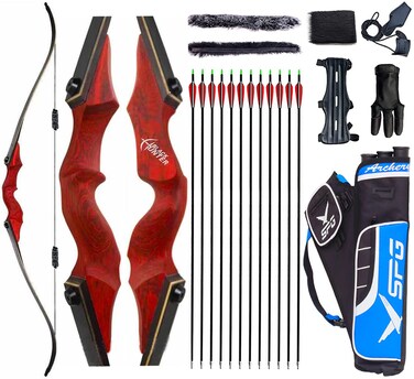 Archery 60" Takedown Hunting Recurve Bow and Arrows Set for Adults &amp; Youth Longbow Kit Competition Survival Targeting Shooting Right HandLaminated Wooden Riser 30lb-60LB