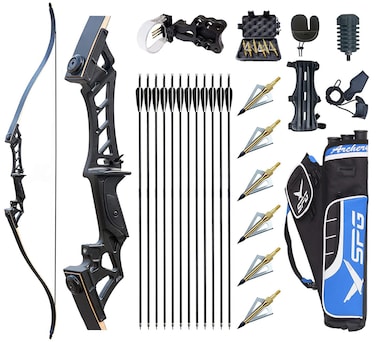 Recurve Bow and Arrows for Adults 58" Archery Set Right Hand Longbow 30-60lb Aluminum Alloy Riser Takedown Bow Arrow Quiver Bow Sight for Beginner to Intermediate Shooting Hunting